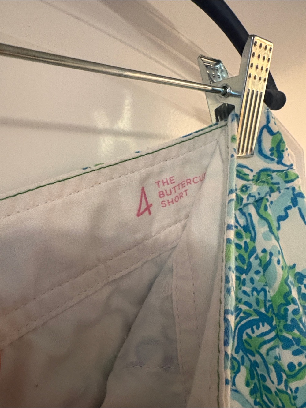 Lilly Pulitzer White Floral Scallop Hem Shorts with Blue and Green Print - Picture 5 of 5